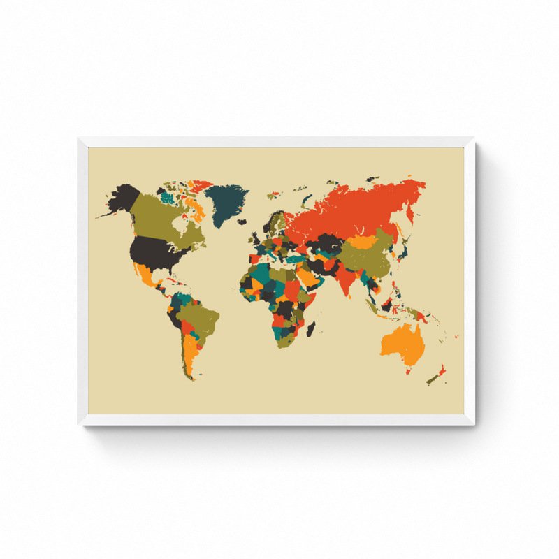 World Map - Mosaic Beige - Map Poster