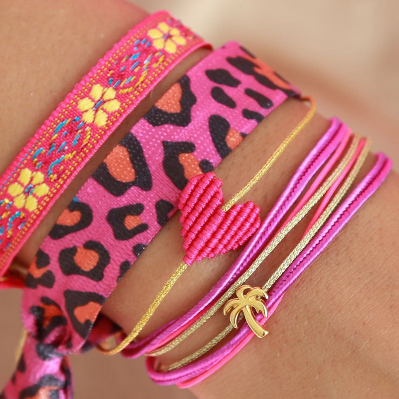 Woven bracelet flower pink yellow