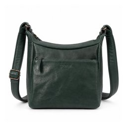Dark green leather shoulder bag, medium size, adjustable strap, casual crossbody style.