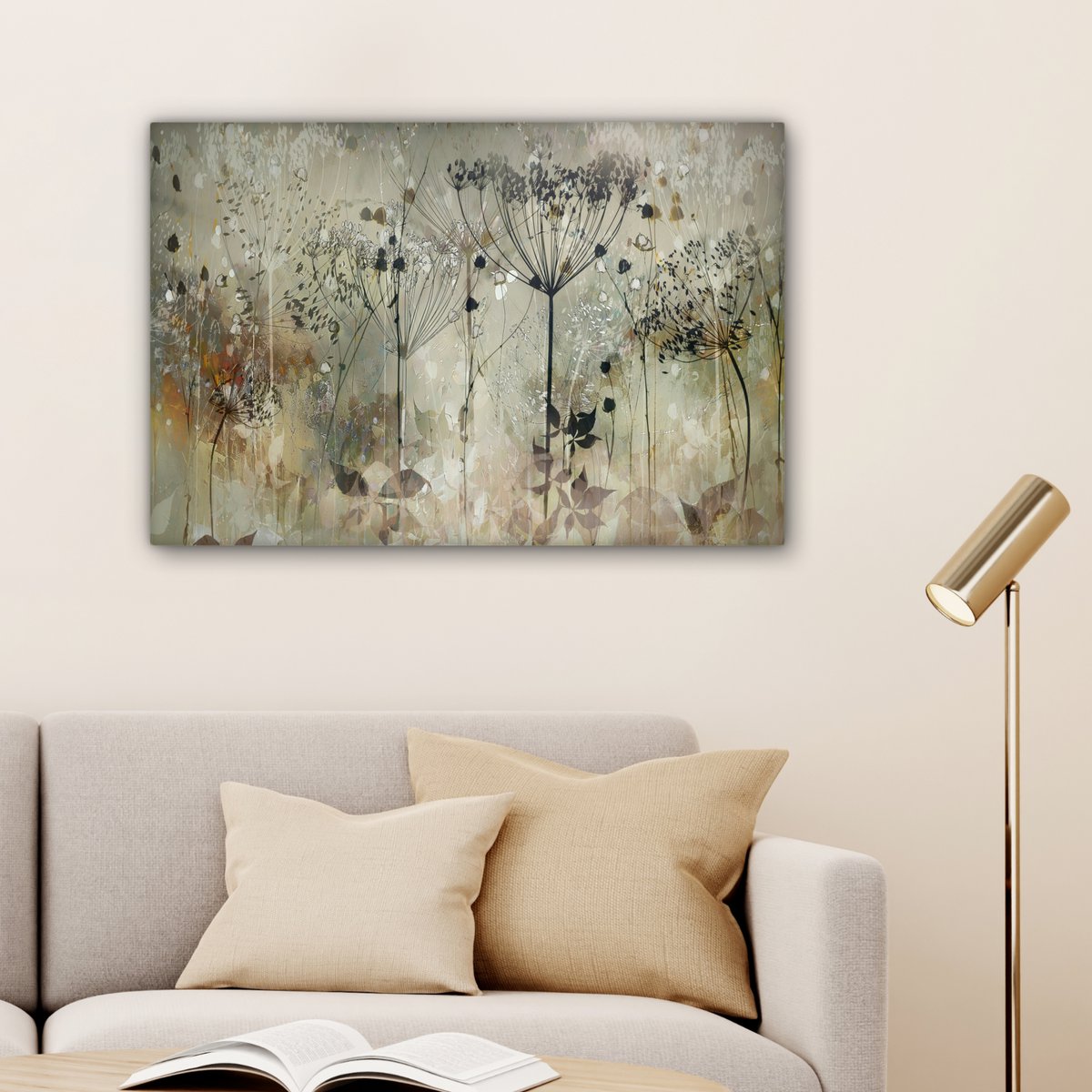 Pintura de lona - Decoración de pared - Flores - Gris - Naturaleza - Arte