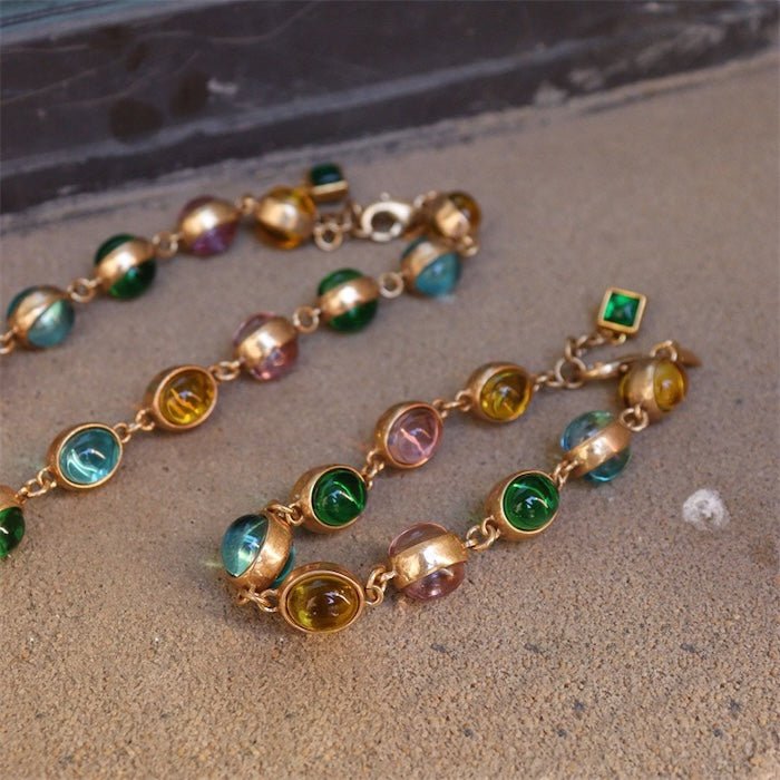 Vintage Rainbow Glass Stones Jewelry Set
