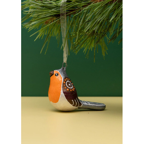 Handmade papier-mache Winter bird: Robin