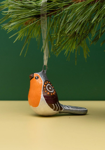 Handmade papier-mache Winter bird: Robin