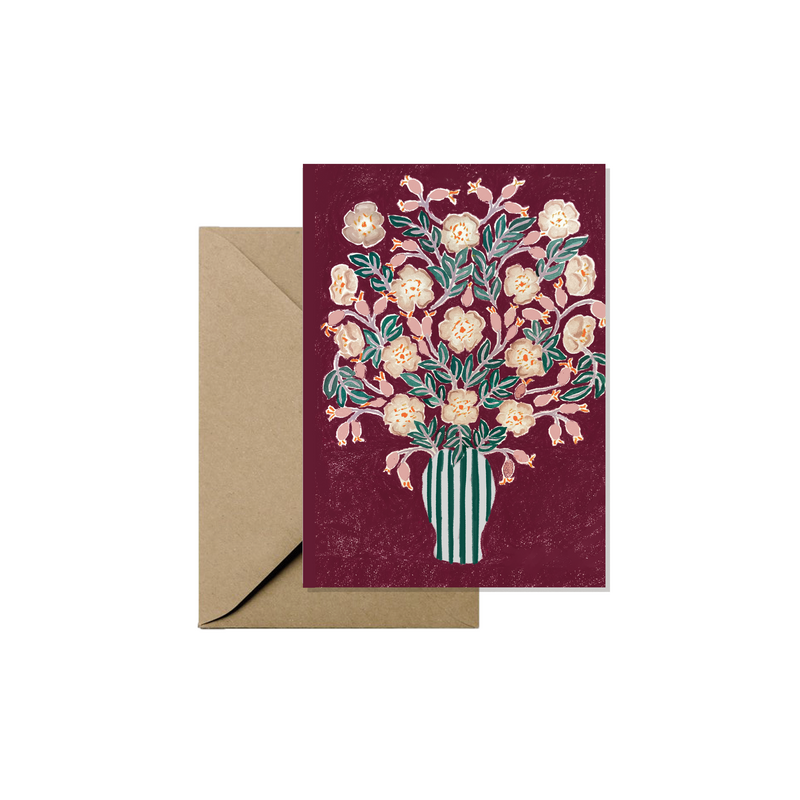 Mini greeting card - Dog rose in vase