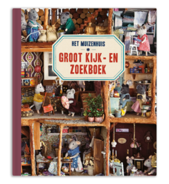 A large, colorful children's book with a variety of illustrations and objects related to a mouse house.