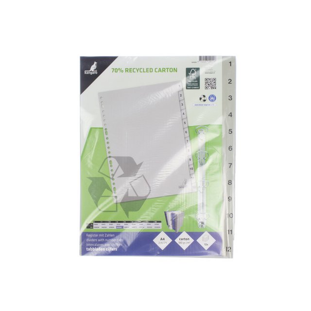 Onglet ECO Kangaro A4 chiffres 180gr carton gris 23r 12pcs FSC