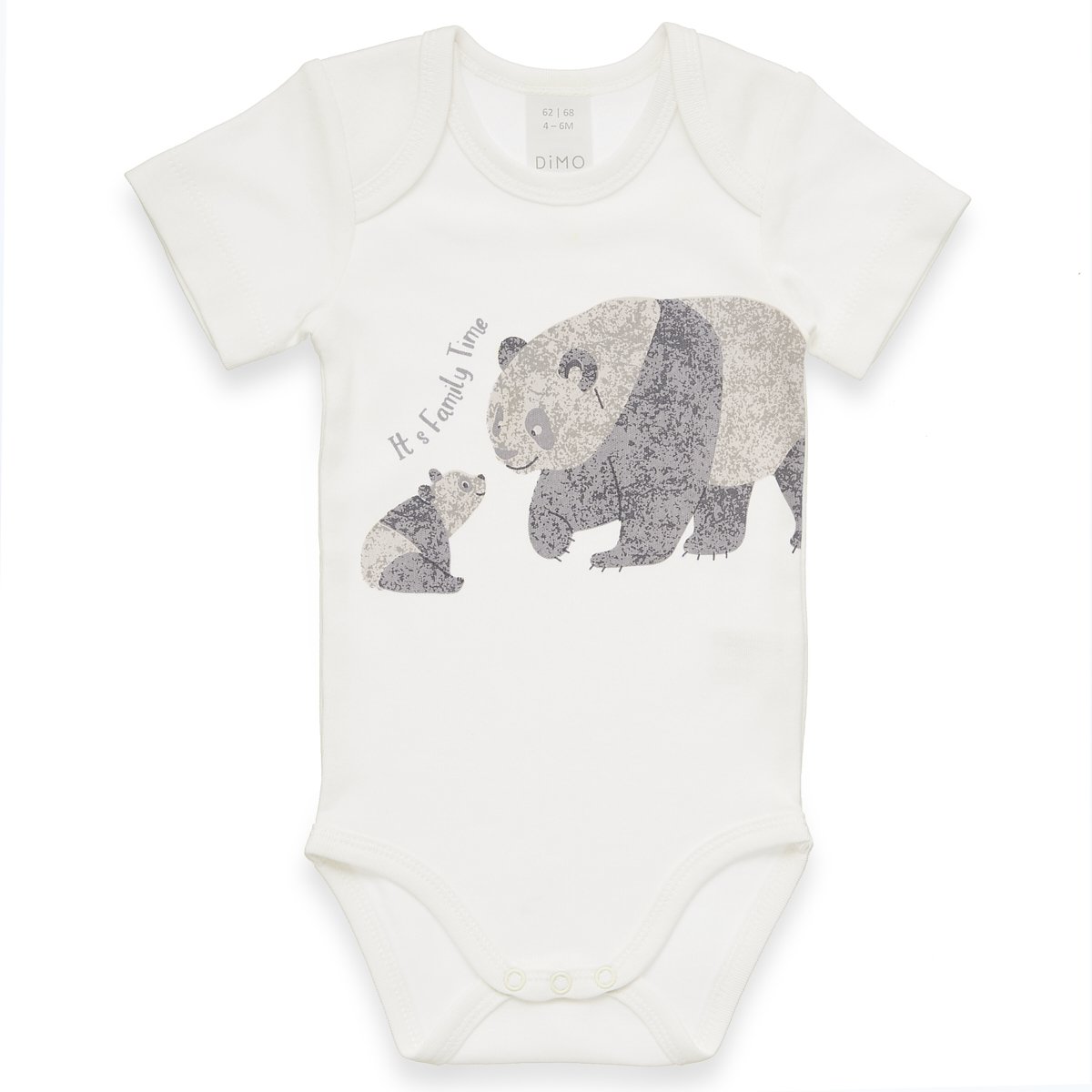 Baby Body Kurzarm - Panda Print, Interlock - OffWhite