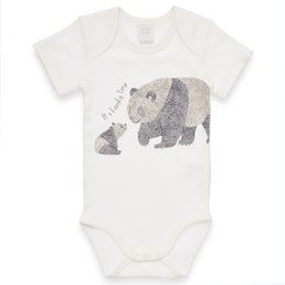 Baby Body Kurzarm - Panda Print, verrouillage - Offwhite