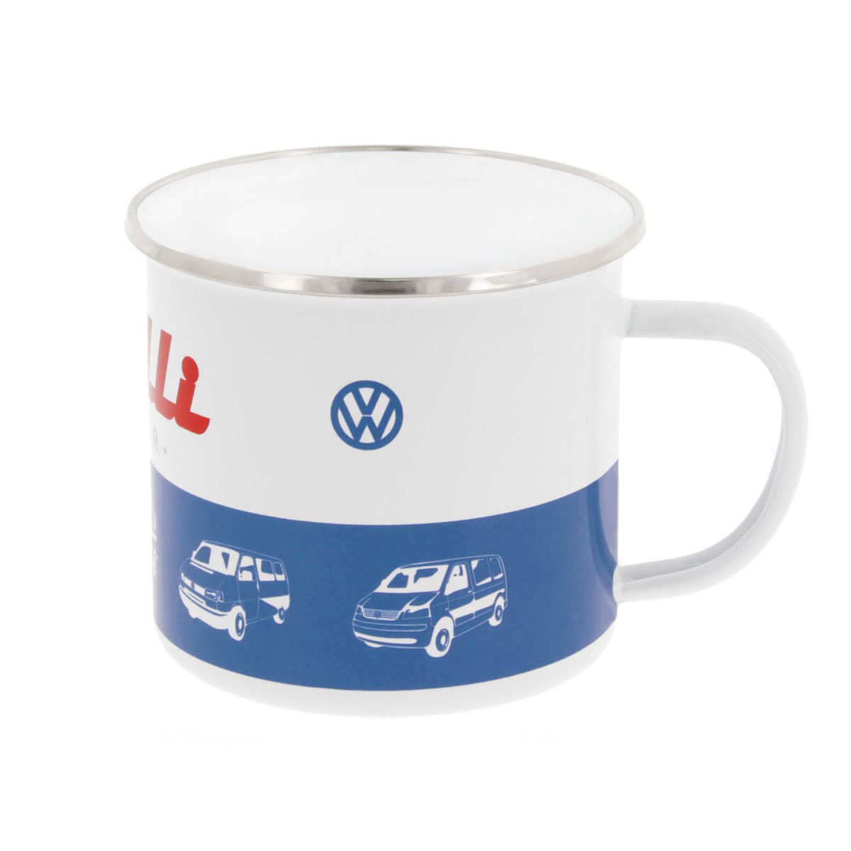 Volkswagen VW T1 Bus Emaille Mok 500ml in Geschenkdoos - Klassieke Bus/Blauw/Wit