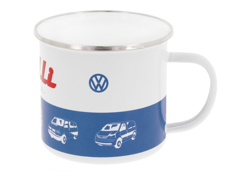 Volkswagen VW T1 Bus Tasse en émail 500 ml dans une boîte cadeau - Bus classique/Bleu/Blanc