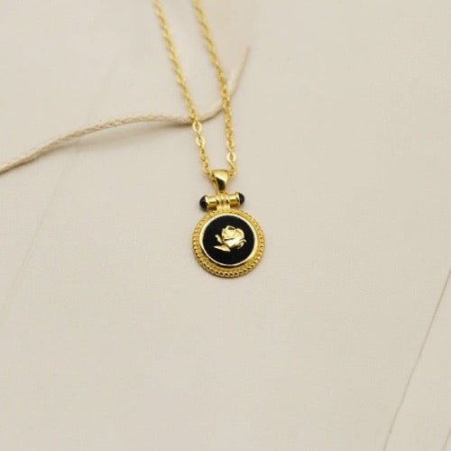 Midnight Rose Enamel Pendant Necklace