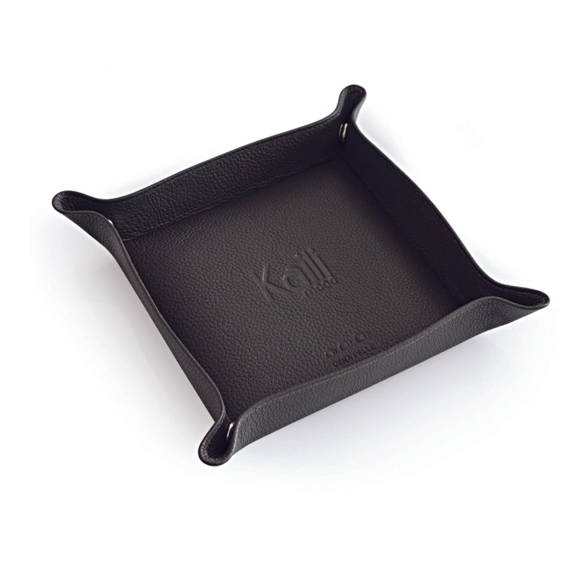 K0003FB | Bandeja de bolsillo en auténtica piel plena flor, grano dólar - Color gris - Dimensiones: 14 x 14 x 3 cm - Embalaje: bolsa de TNT