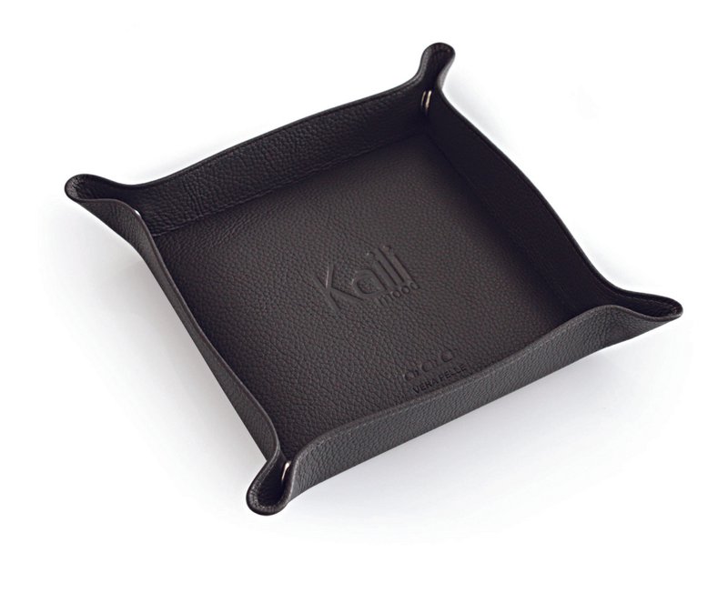 K0003FB | Plateau de poche en véritable cuir pleine fleur grain dollar - Coloris gris - Dimensions : 14 x 14 x 3 cm - Emballage : sachet TNT