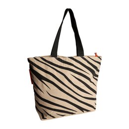 Sustainable zebra-patterned shopper bag made of durable, eco-friendly materials. Features a roomy design for all your shopping needs.