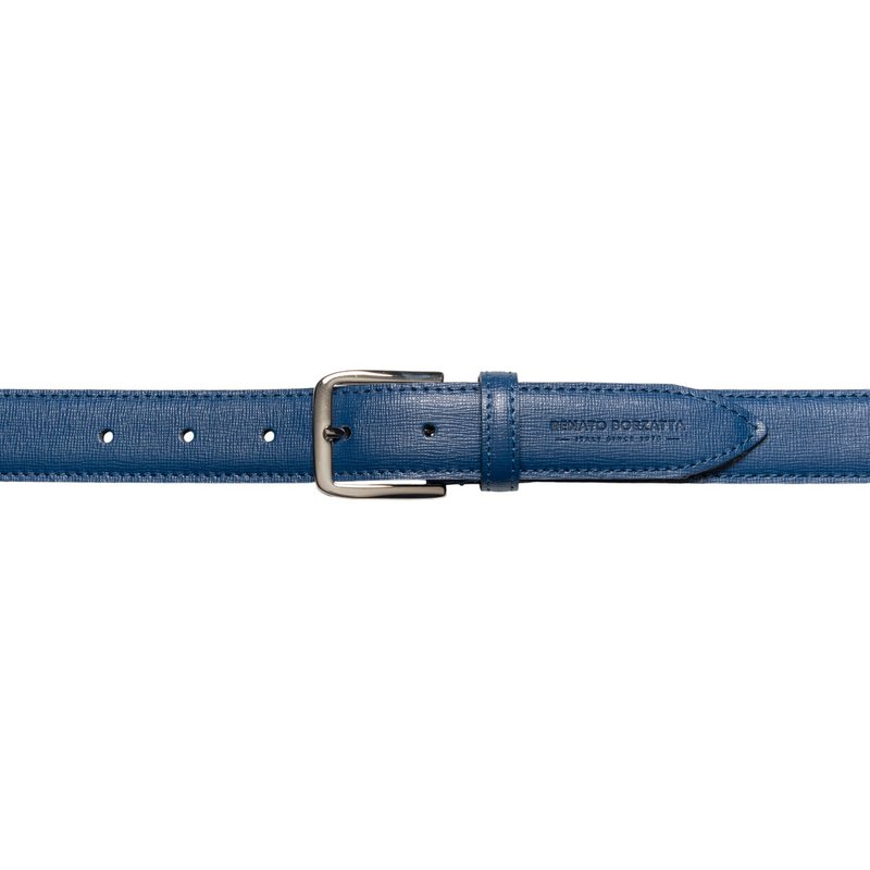 RB4017D | Women's Belt Made in Italy in Genuine Saffiano Leather. Buckle in shiny silver finish. Color: Blue. Dimensions: 115 x 3.0 x 0.5 cm (waistline 100 cm)