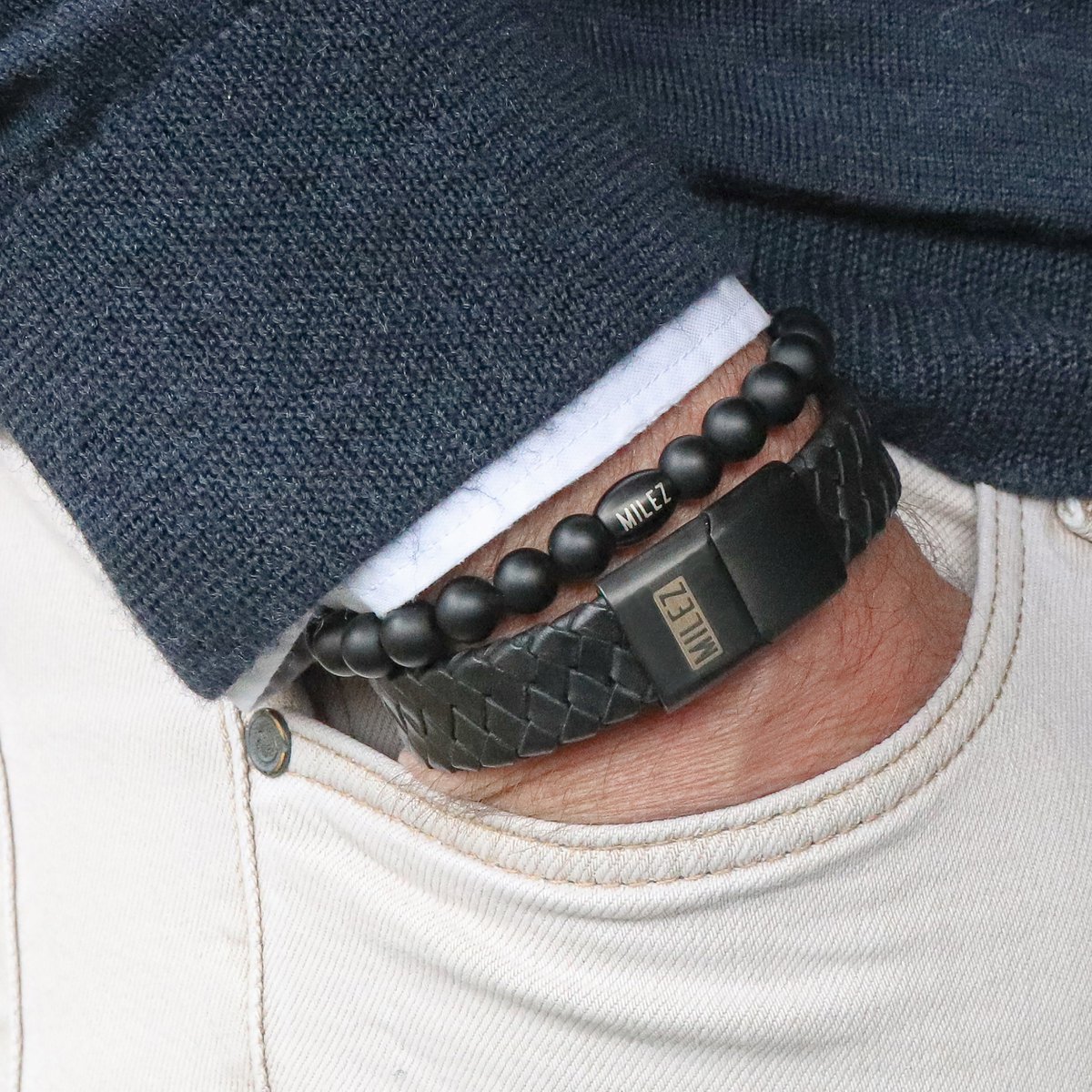 Heren armbanden Set 'Black Balance' - zwarte sluiting