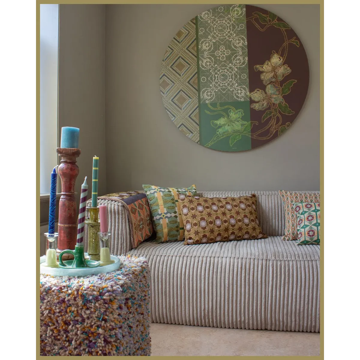 NIN-NIT Diamant Classique cushion | 100% woven cotton | decorative cushion with floral print and checks | brown | beige | pink | lilac | green | multicolor | 40x60 cm