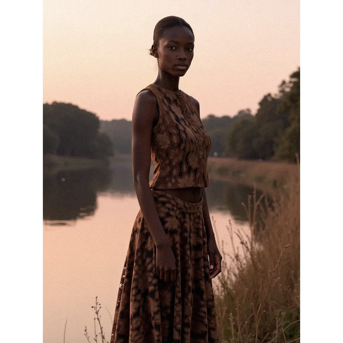 Lovers Brown Velvet Lace Occasion Skirt