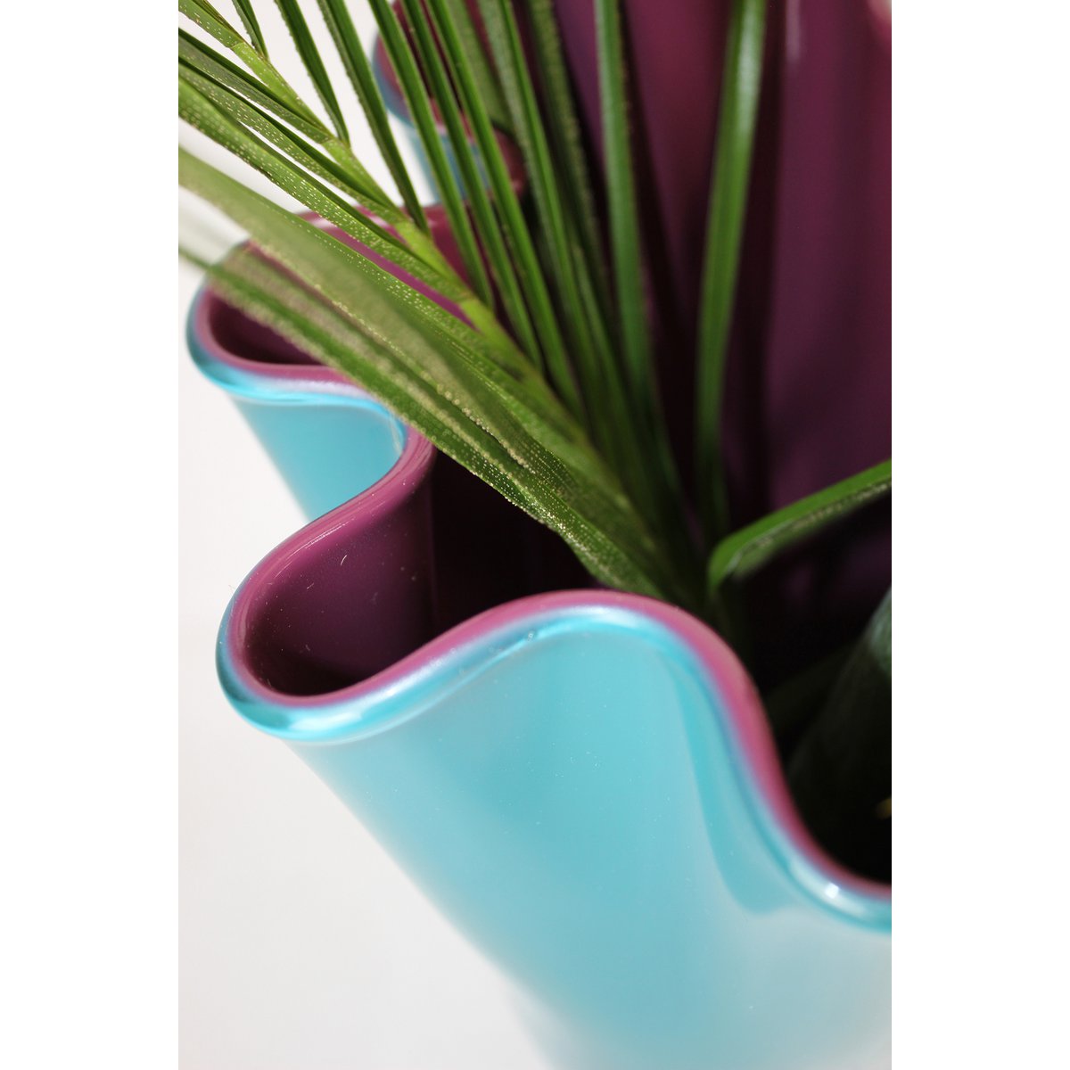 Vase glass wavy two-tone turquoise purple glass vase table vase 30 cm