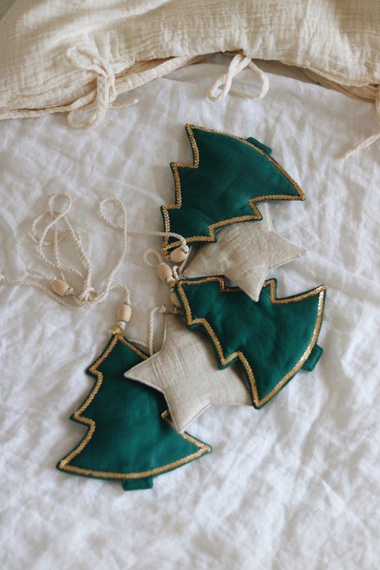 Guirlande en coton et lin « Sapin de Noël vert »