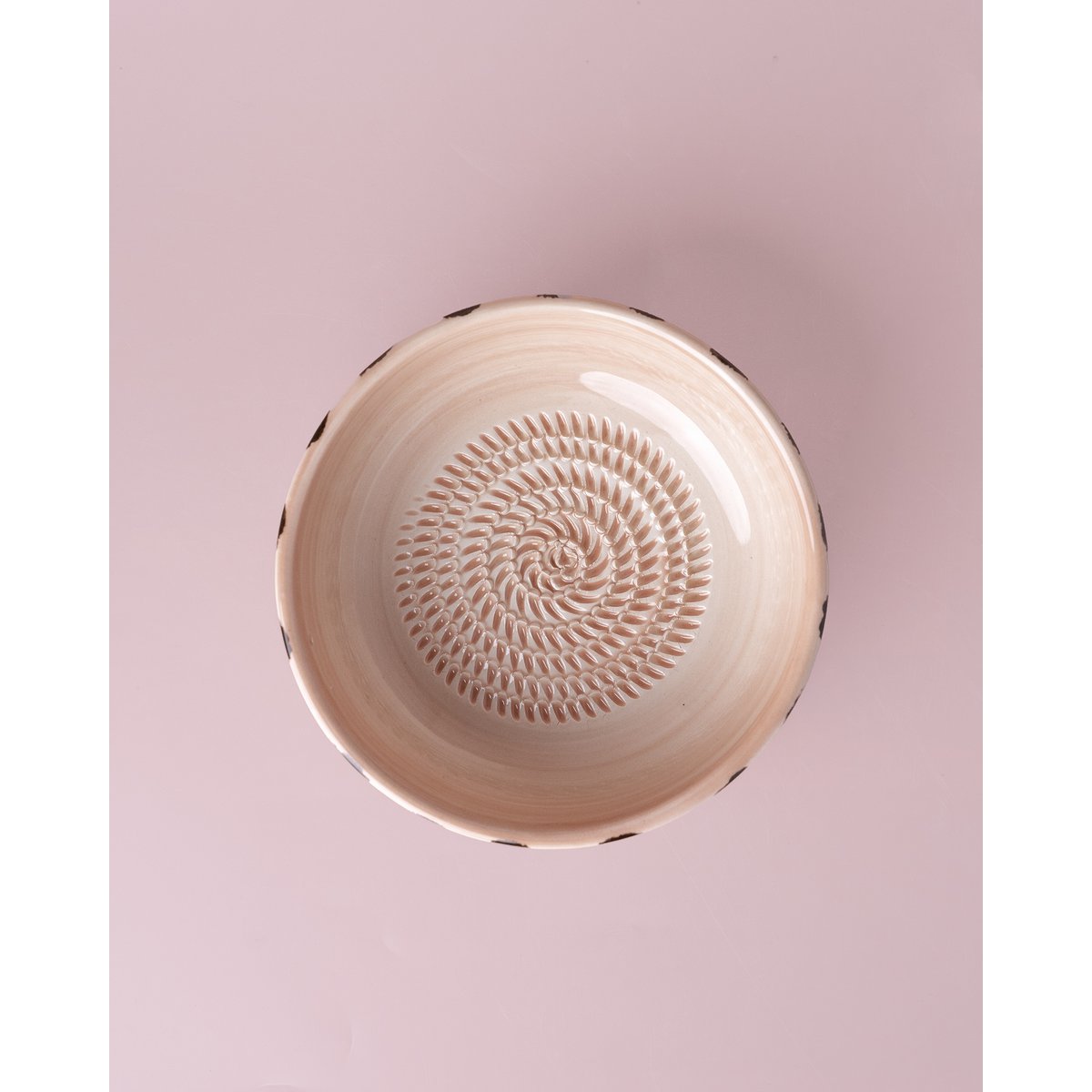 Medium Vintage Pottery Grater Bowl Pink and Brown - CHOCOLATE