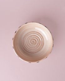 Medium Vintage Pottery Grater Bowl Pink and Brown - CHOCOLATE
