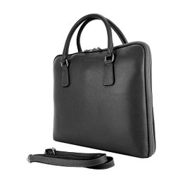 RB1019A | Unisex Business Briefcase i ægte læder Fremstillet i Italien med aftagelig skulderrem. Tilbehør med skinnende nikkelmetal karabinhager - Sort farve - Mål: 37 x 29 x 6,5 cm