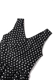 Stock UE May V-Neck 50-tych sukienki w stylu Black Polka Dot