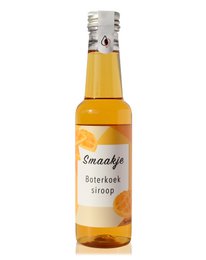 Butter cake syrup, 250 ml, golden yellow color, glass bottle, used as coffee enricher.