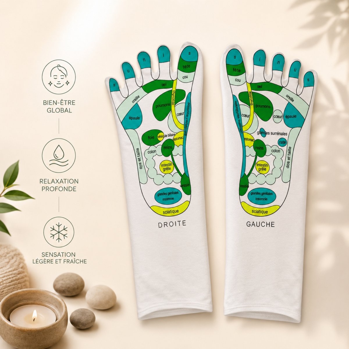 Chaussettes Réflexologie SPA Adoucissantes - Gel Hydratant aux Huiles de Jojoba et Olive, Vitamine E et Lavande - Redonne Douceur et Souplesse aux Pieds – Zone de Massage Réflexologie