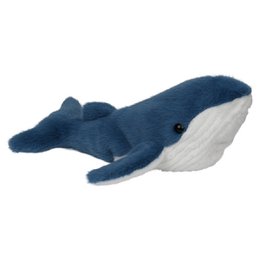 Blue whale plush toy, soft fabric, white belly, marine animal stuffed toy for children.