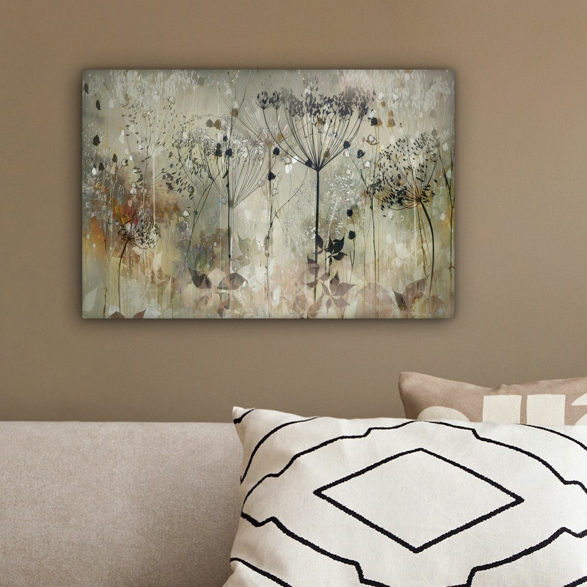 Pintura de lona - Decoración de pared - Flores - Gris - Naturaleza - Arte