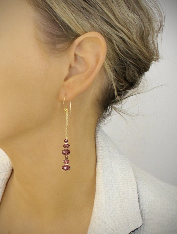 18K gold plated dangle earrings with amethyst crystals