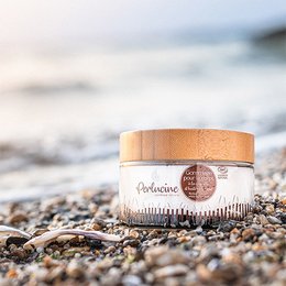 White oyster shell body scrub with natural exfoliating properties.