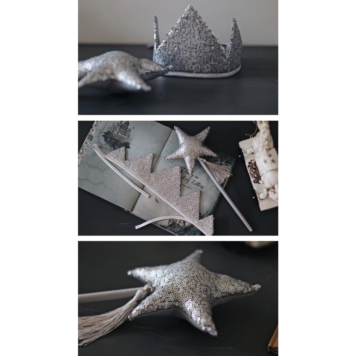 “Silver Sequins” Crown and Wand Magic Set