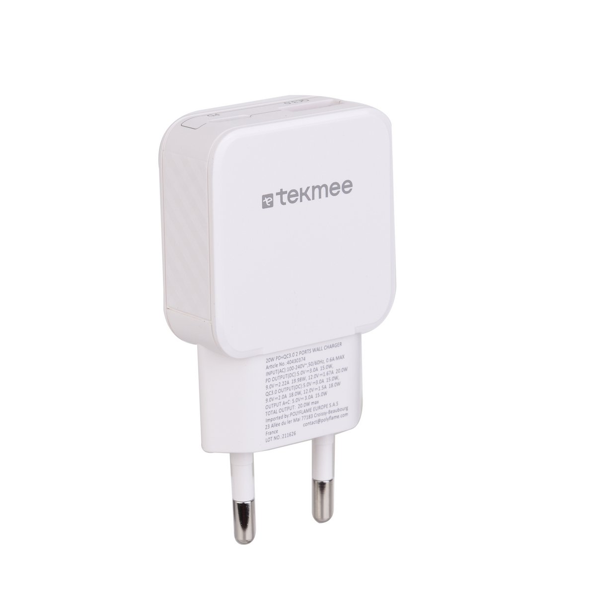 Slim-Wandladegerät mit 2 Anschlüssen, USB und Typ C