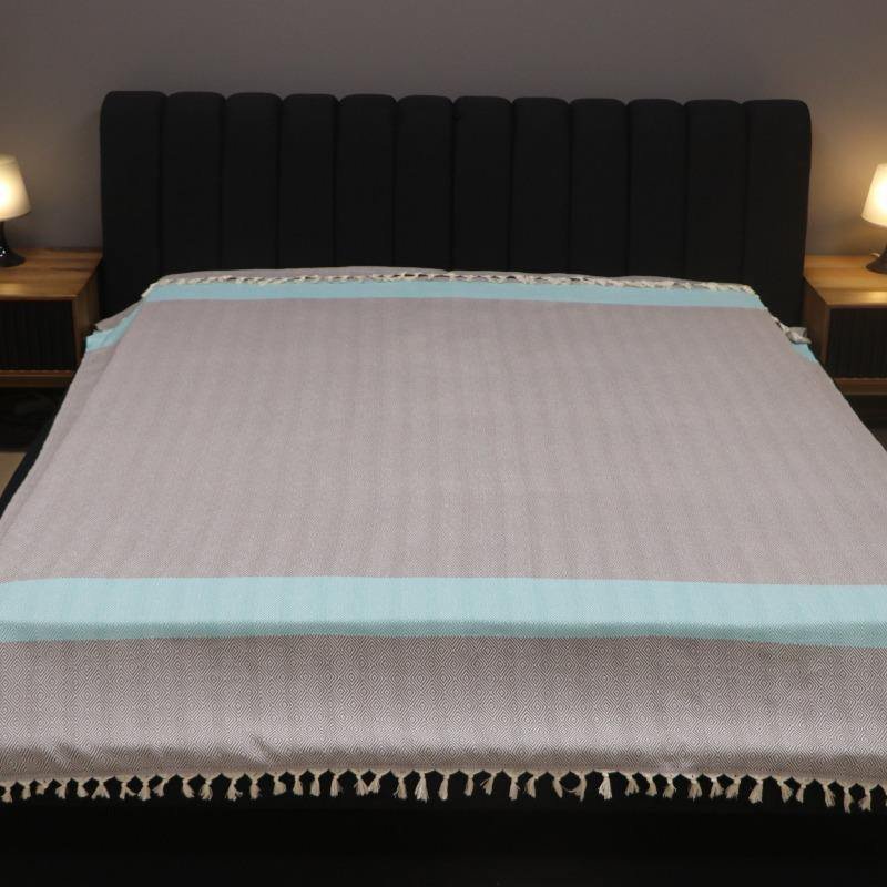 Diamond Cotton Bedspread-Grey and Green Turquoise