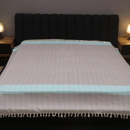 Copriletto in cotone Diamond grigio e verde turchese