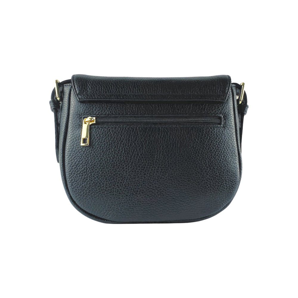 RB1002A | Borsa a Tracolla in Vera Pelle Made in Italy con Tracolla removibile in pelle e attacchi con fibbie in metallo Oro Lucido - Colore Nero - Dimensioni: cm 26 x 20 x 10