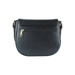RB1002A | Borsa a Tracolla in Vera Pelle Made in Italy con Tracolla removibile in pelle e attacchi con fibbie in metallo Oro Lucido - Colore Nero - Dimensioni: cm 26 x 20 x 10