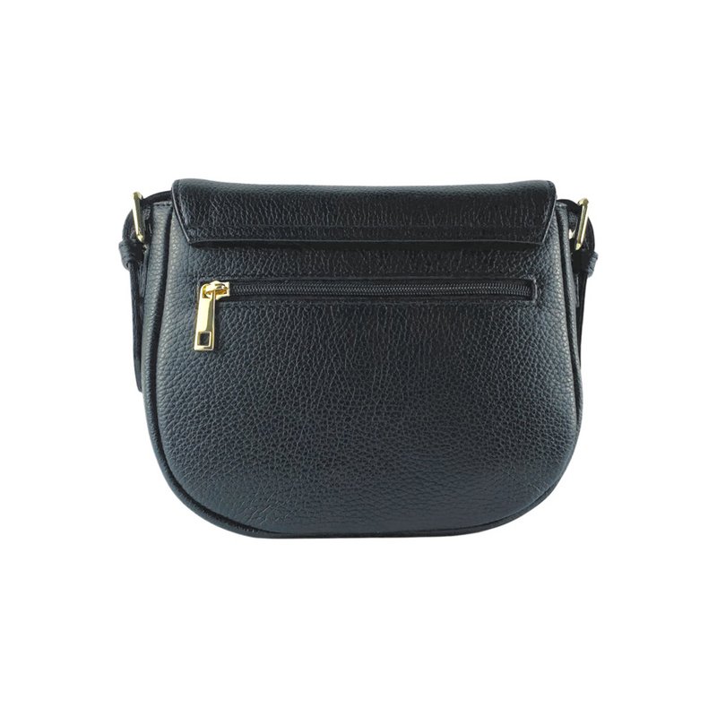 RB1002A | Borsa a Tracolla in Vera Pelle Made in Italy con Tracolla removibile in pelle e attacchi con fibbie in metallo Oro Lucido - Colore Nero - Dimensioni: cm 26 x 20 x 10