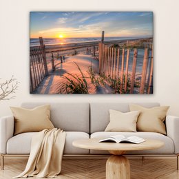 Lærredsmaleri - vægdekoration - strand - hav - klit - solnedgang - landskab
