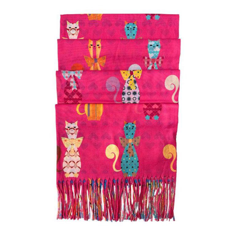 Damen-Wollschal mit mehrfarbigem Katzen-Design ITFUSL-25-17