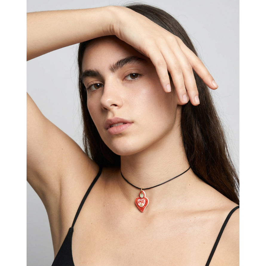 Charms - Amati Red Heart Porcelain Pendant