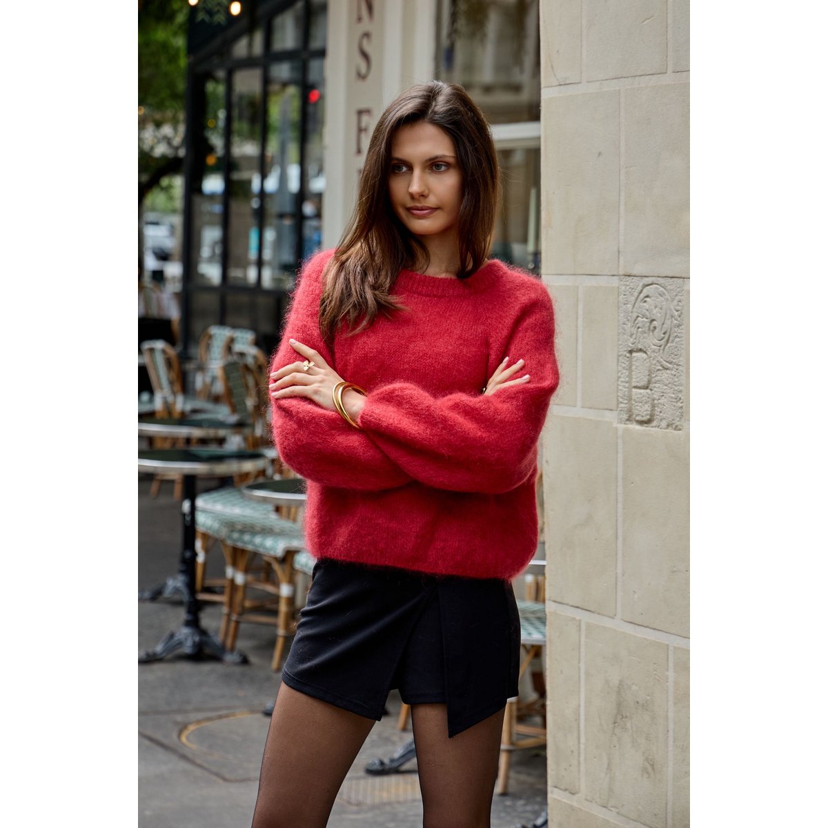 Pull col rond manches raglan en 76% mohair et laine