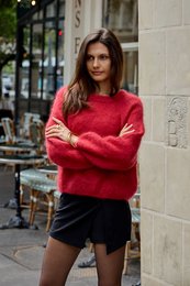 Pull col rond manches raglan en 76% mohair et laine
