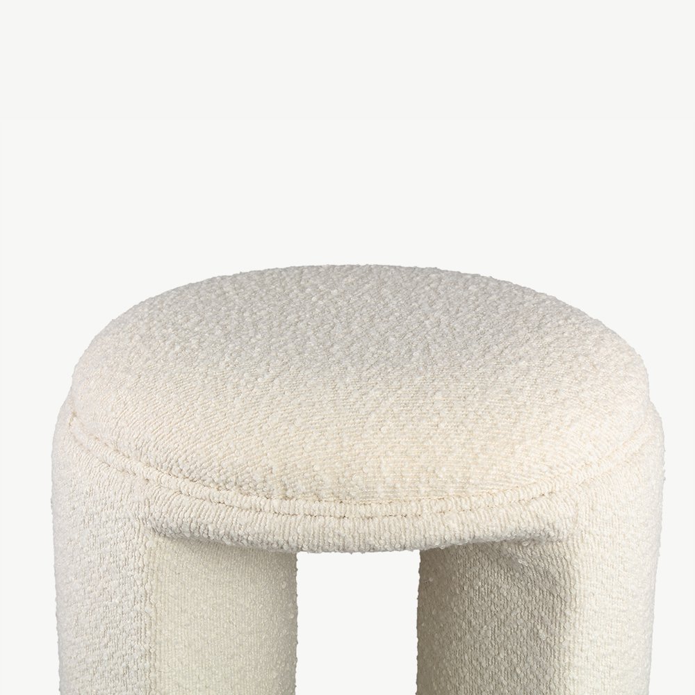 Josy Round Pouf, White Bouclé