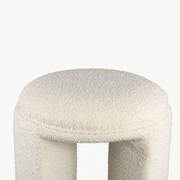 Josy Round Pouf, White Bouclé