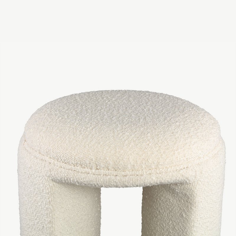 Josy Round Pouf, White Bouclé
