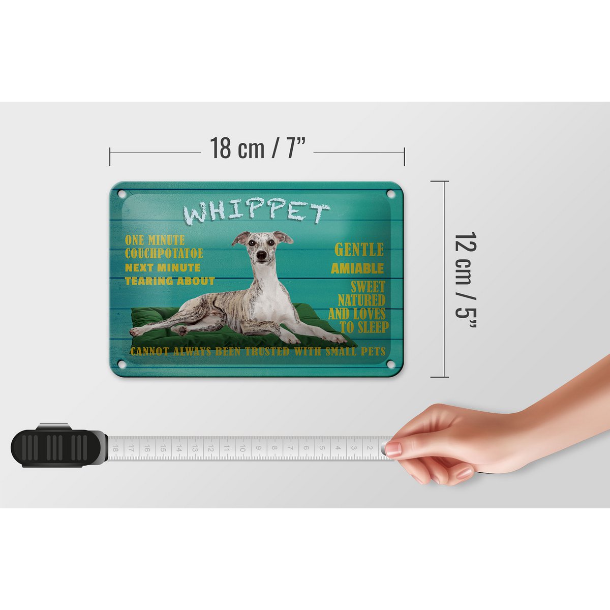 Tin sign saying 18x12cm Whippet dog gentle amiable decoration